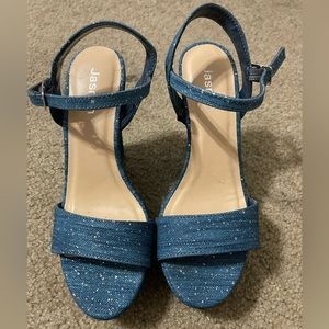 Blue (speckled silver) wedge heels